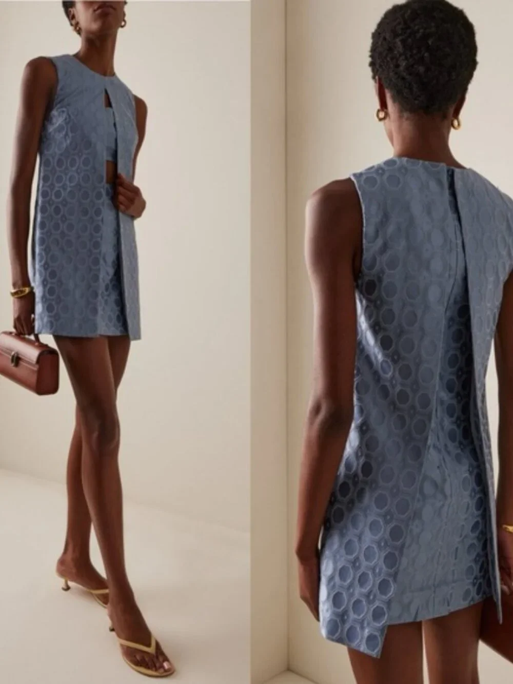 ALEXIS Asha Layered Cutout Jacquard Cotton Blend Mini Dress Blue NEW with tag - Picture 8 of 8